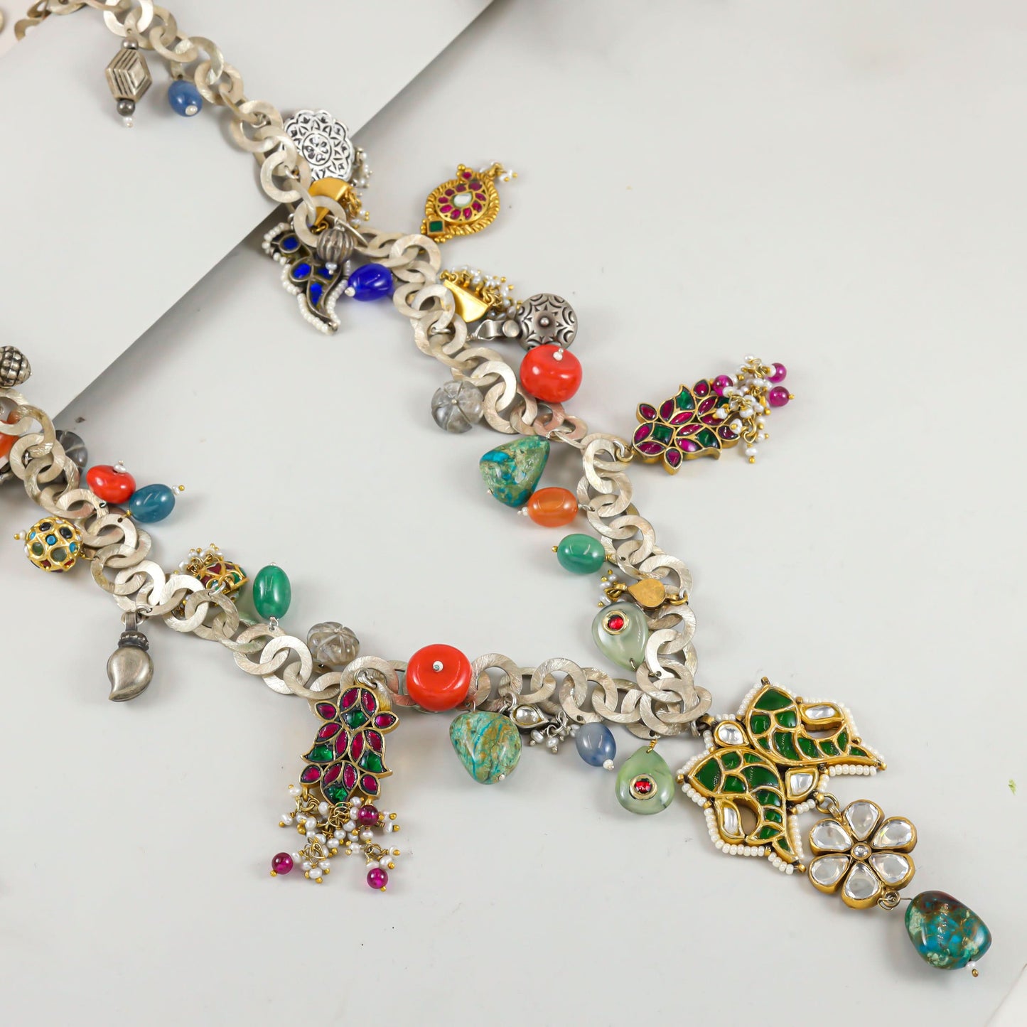 Lavanya Colorful Design Silver Necklace