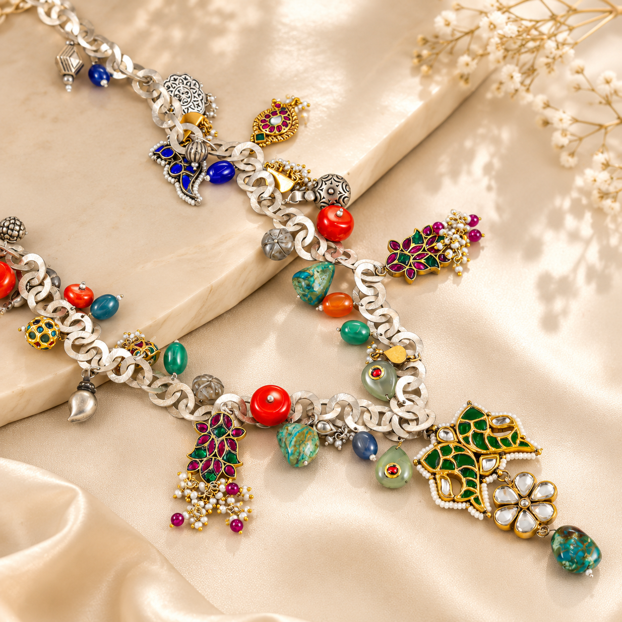 Lavanya Colorful Design Silver Necklace