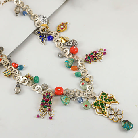 Lavanya Colorful Gemstone Designe Silver Necklace
