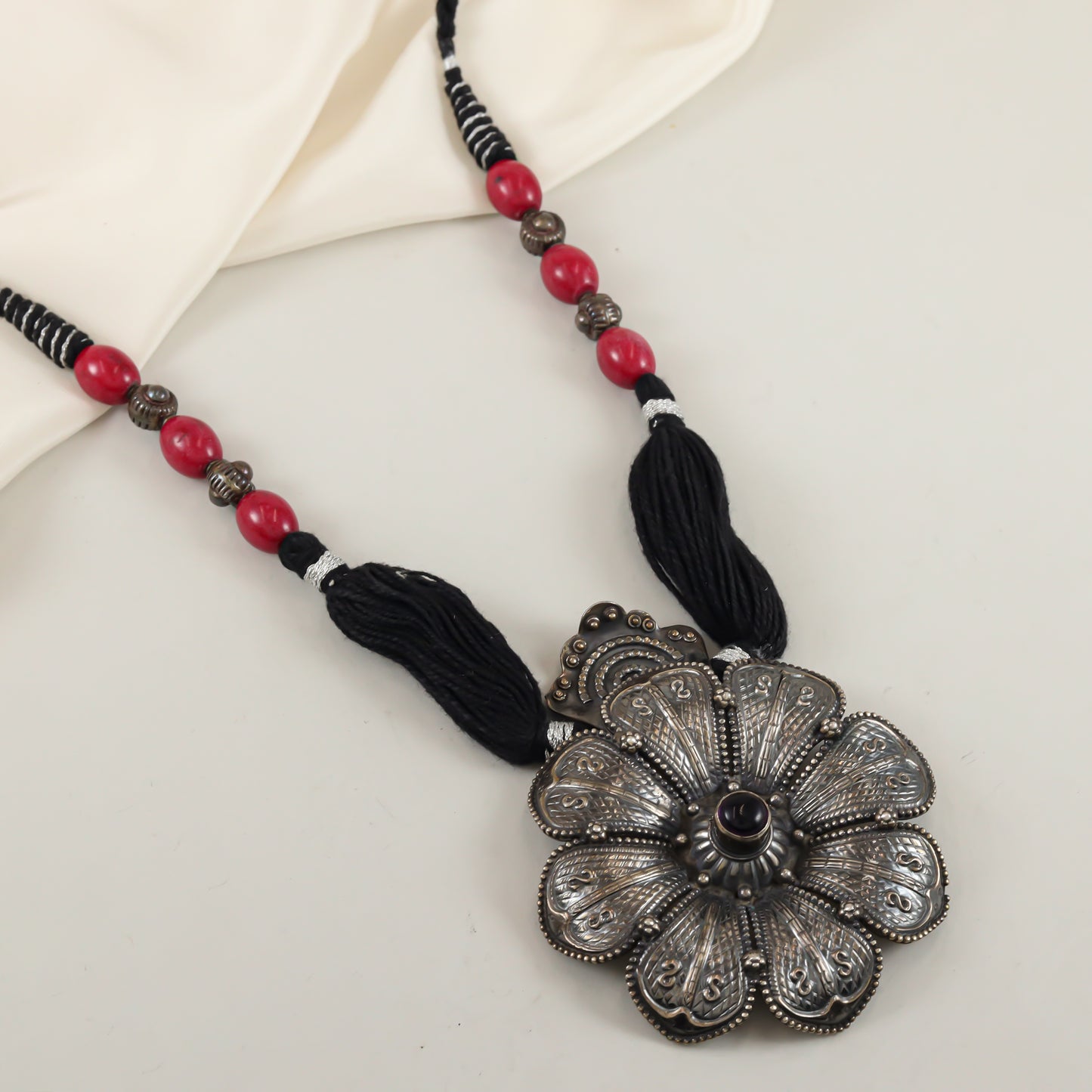 Srishti Tribal Silver Floral Necklace