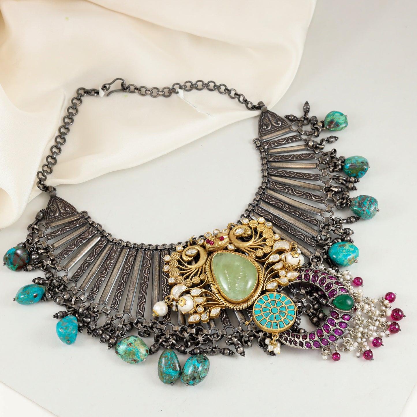 Sherene Silver Necklace With Turquoise Beads