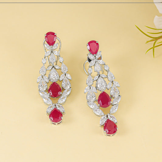 Charming Red & White Silver Earrings with Swarovski Zirconia