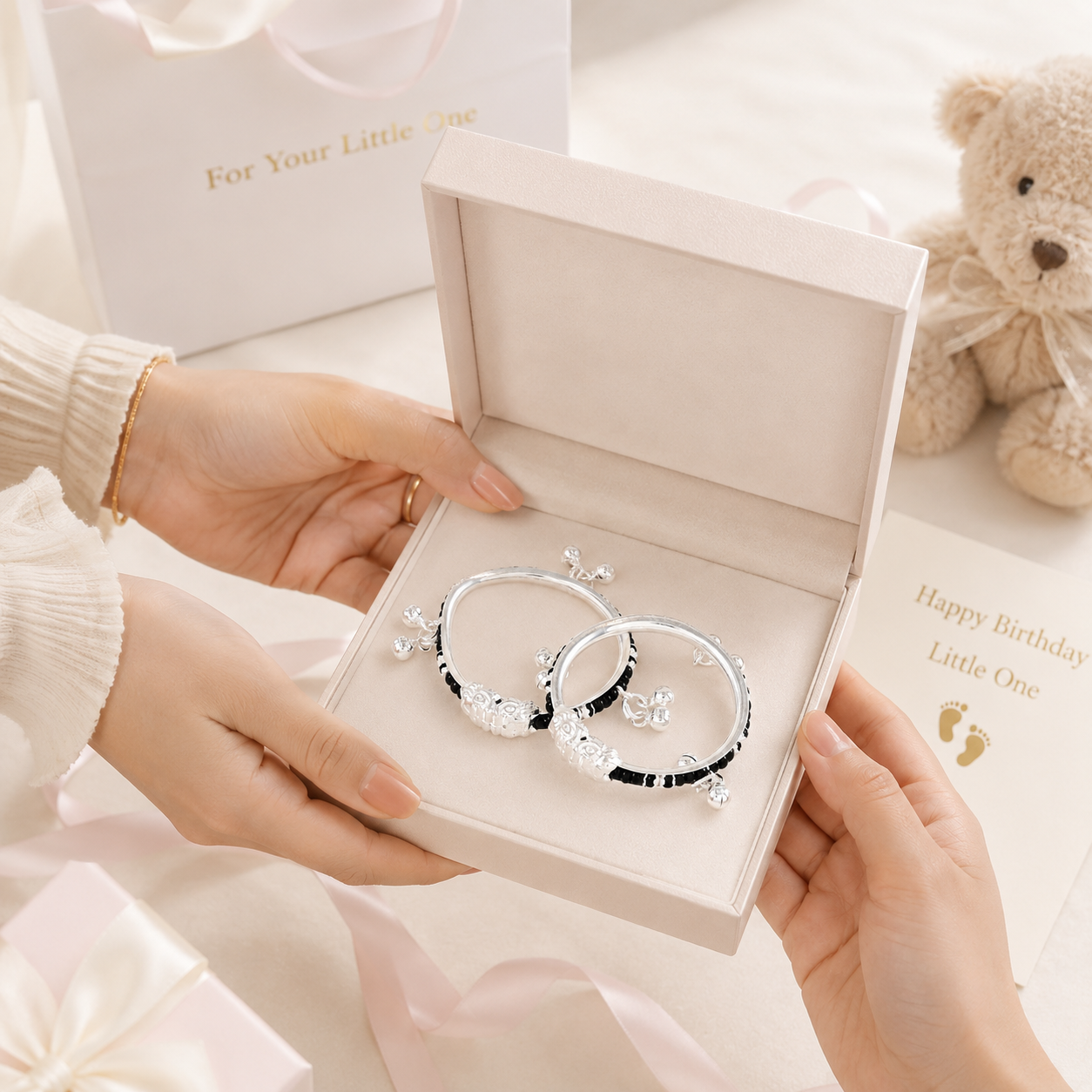 Zia Classy Silver Nazariya  Bangles For Kids
