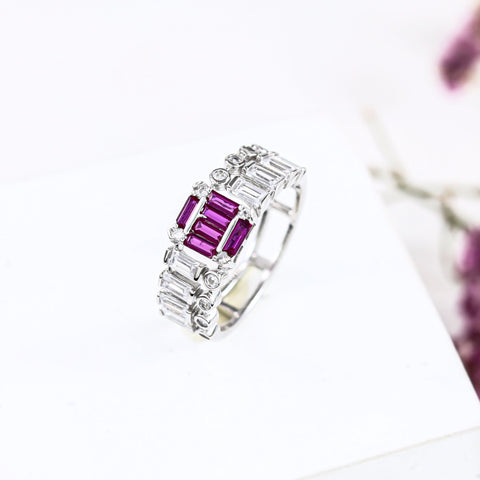 Yamini Purple Stones And Dazzling Cz Silver Ring