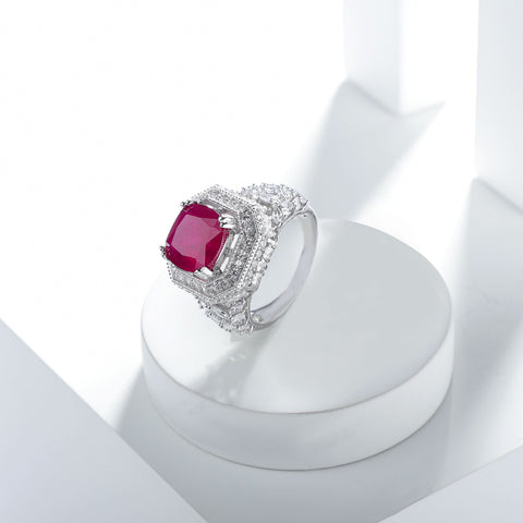 Kavya Radiant Pink Stone Silver Cz  Ring