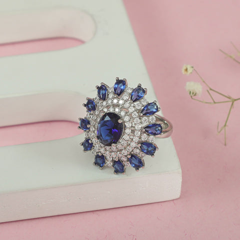 Inaaya Celestial Deep Blue Cz Silver Ring
