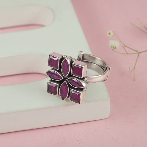 Aarohi Grace And Floral Design Silver Ring