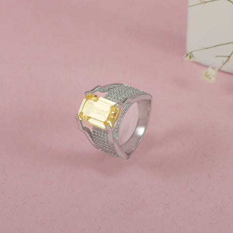 Swarnika Yellow Stone Sparkling Silver Cz Ring