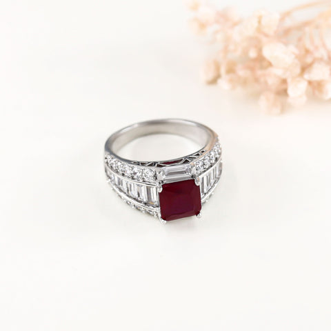 Ira Ruby Centerpiece And Dazzling Silver Cz Ring