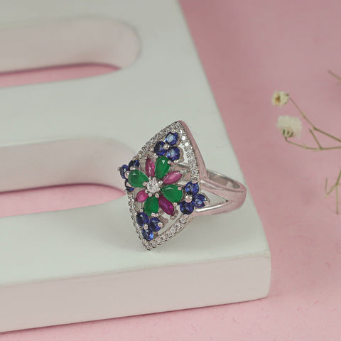 Ruhi Floral Sparkle In Silver Cz Ring