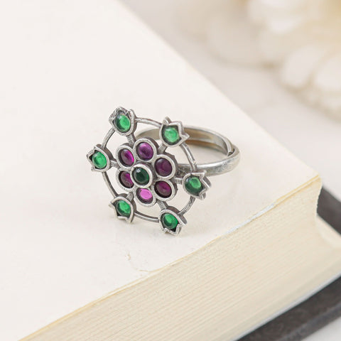 Maalika Ethnic Colorful Charm Silver Ring