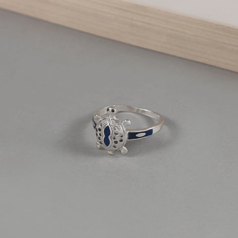 Aarush Charm Turtle Motif Blue Silver Ring For Him