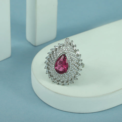Nina Ruby Centerpiece Silver Cz Ring