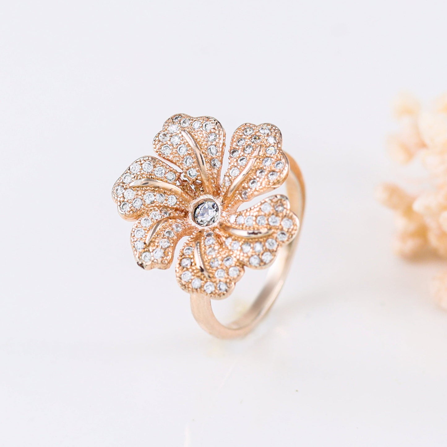 Veena Floral CZ Silver Ring