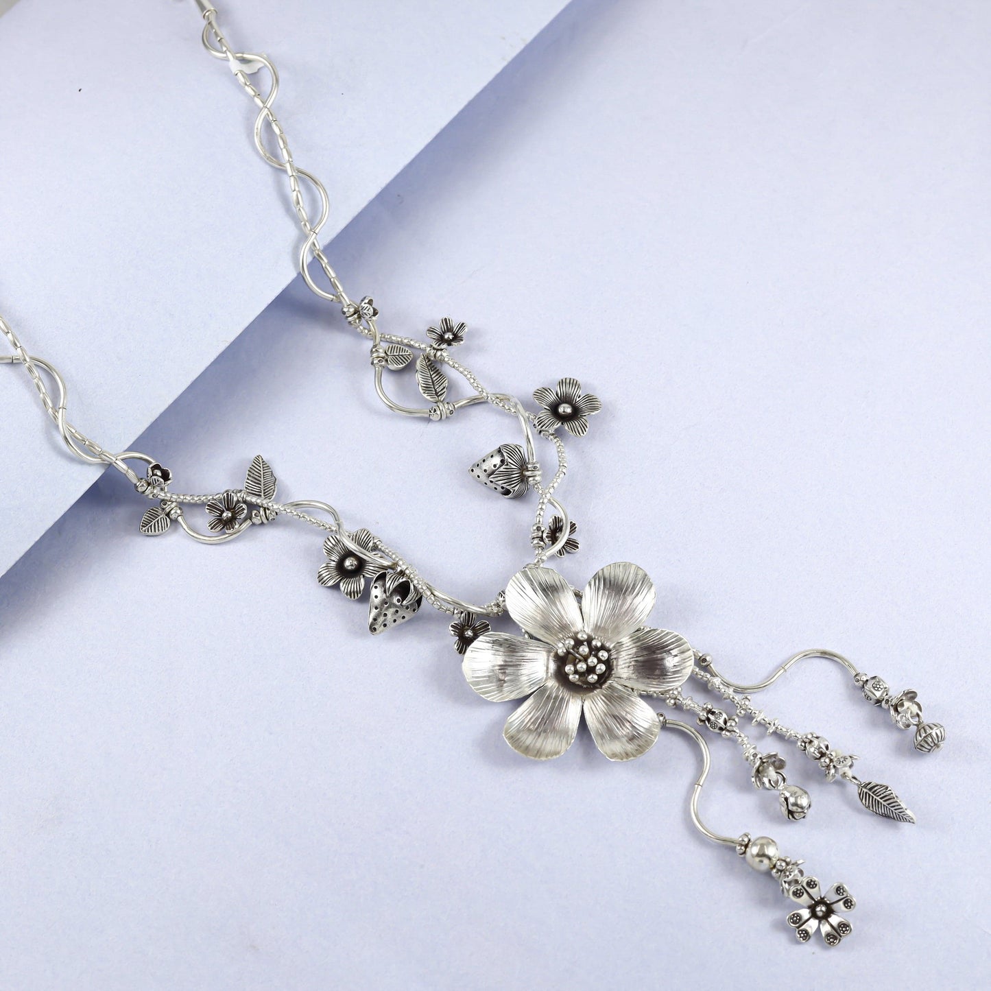 Raveena Floral Silver Necklace