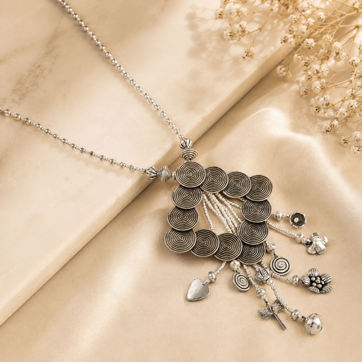 Meher Spiral Silver Necklace