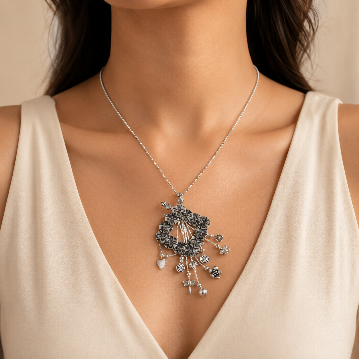 Meher Spiral Silver Necklace