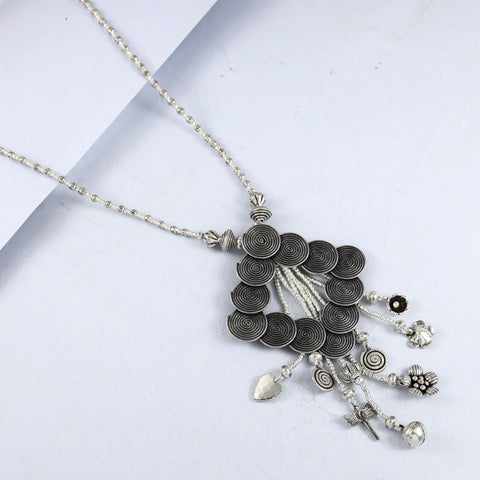 Meher Silver Necklace With Intricate Spiral Pendant
