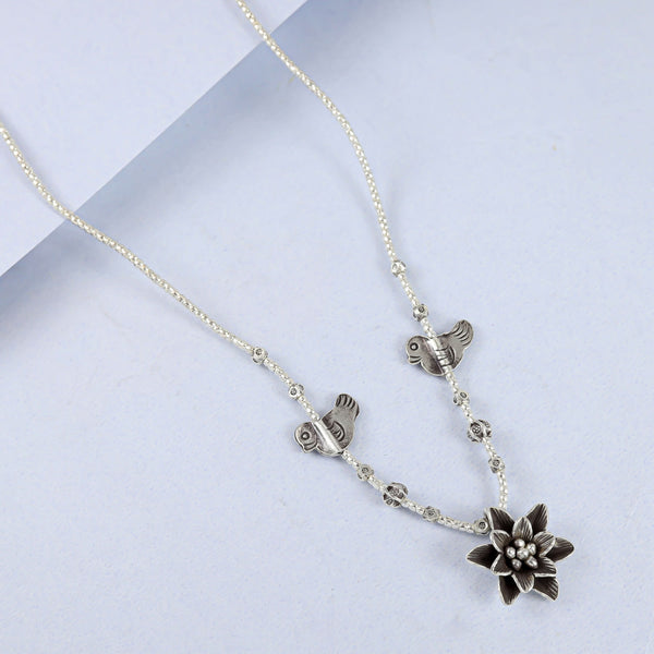 Gauri Silver Necklace With Birds And Floral Design