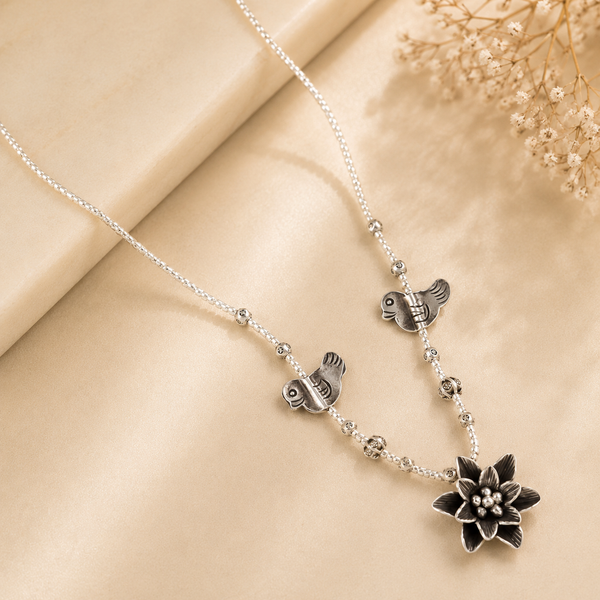 Gauri Floral Silver Necklace