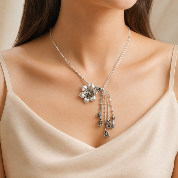 Tara Floral Silver Necklace