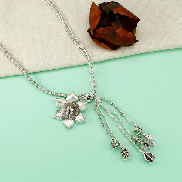 Tara Floral Silver Necklace With Delicate Charms