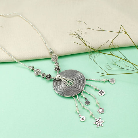 Diya Elegant Silver Artistry Necklace With Intricate Charms