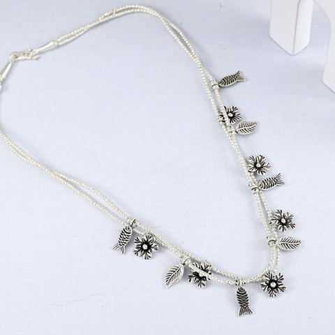 Silver Necklace With Fish Flower And Leaf Charms