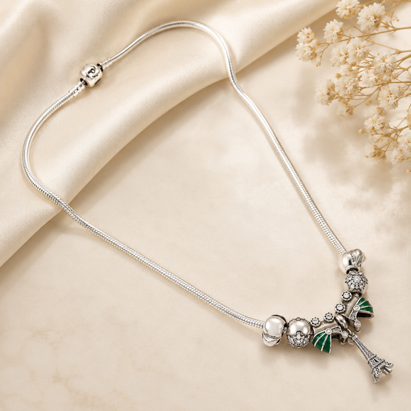 Trendy Silver Necklace With European Inspired Charms