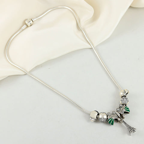 Trendy Silver Necklace With European Inspired Charms