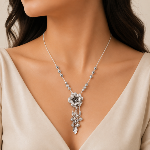 Vanya Floral Charm Ethnic Grace Silver Necklace