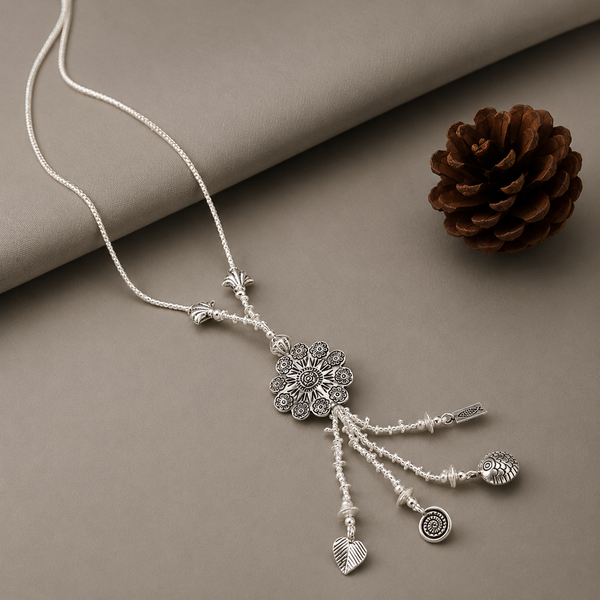 Aarohi Floral Silver Necklace Charms
