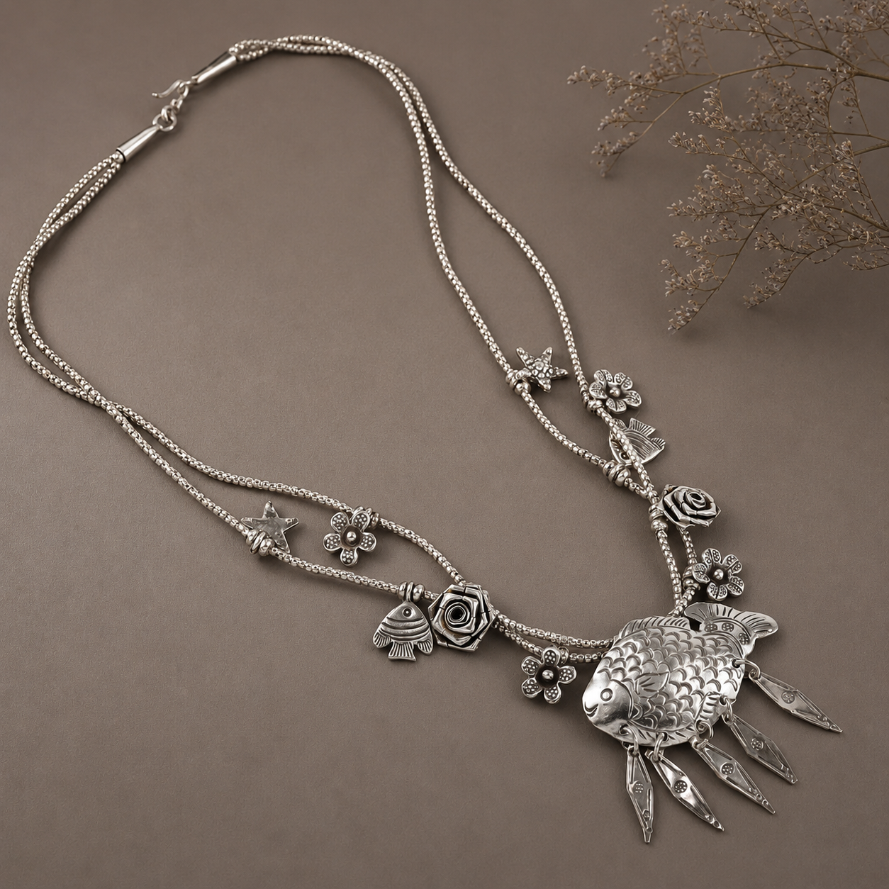 Ishita Double layered Silver Necklace