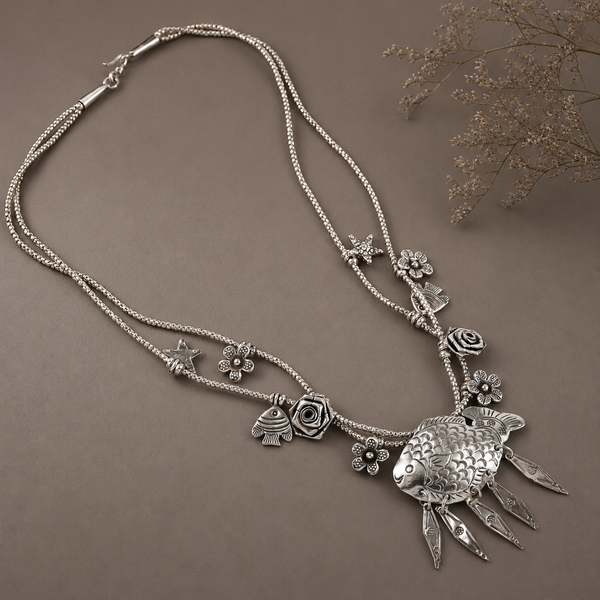 Ishita Double layered Silver Necklace