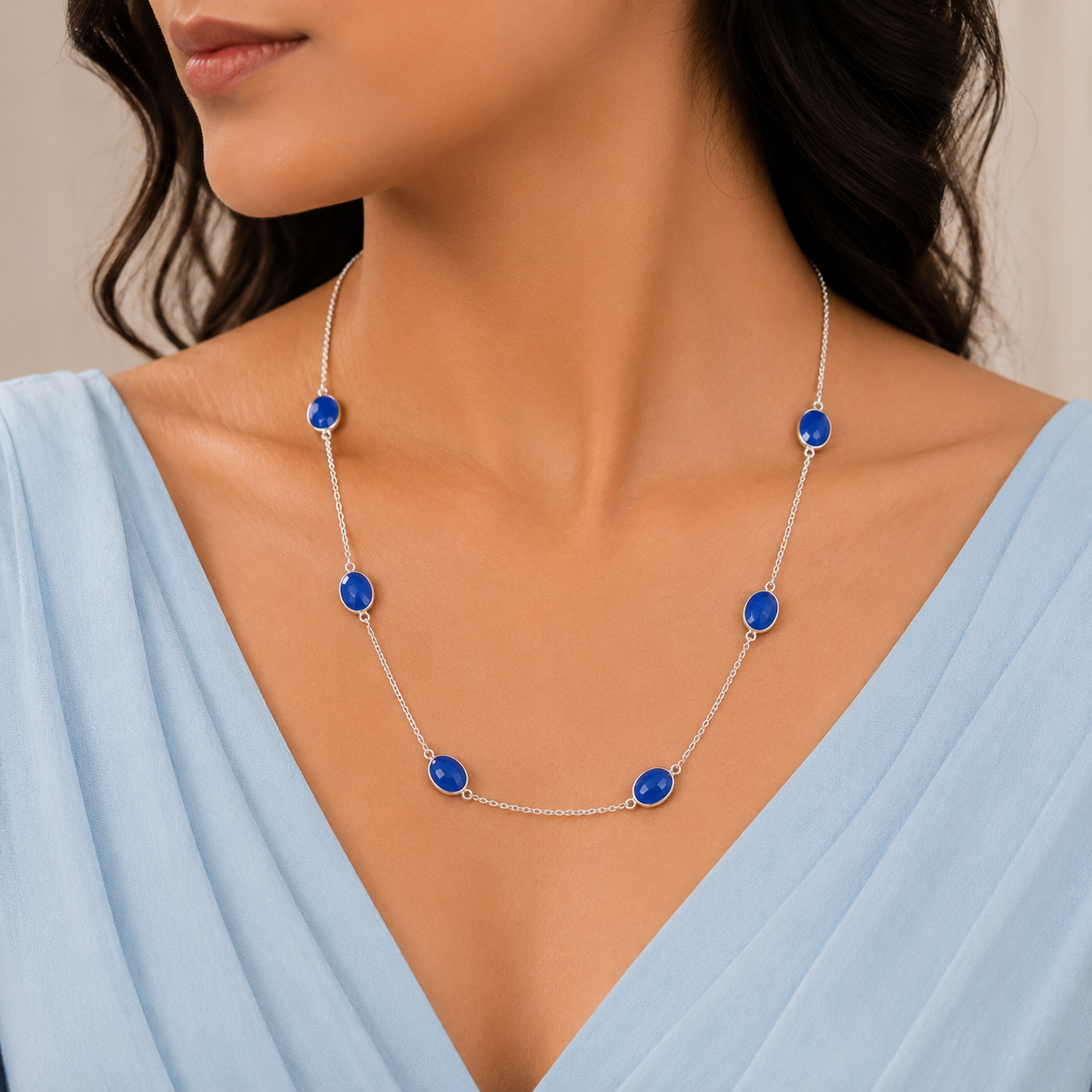 Riya Elegant Blue Stone Silver Necklace