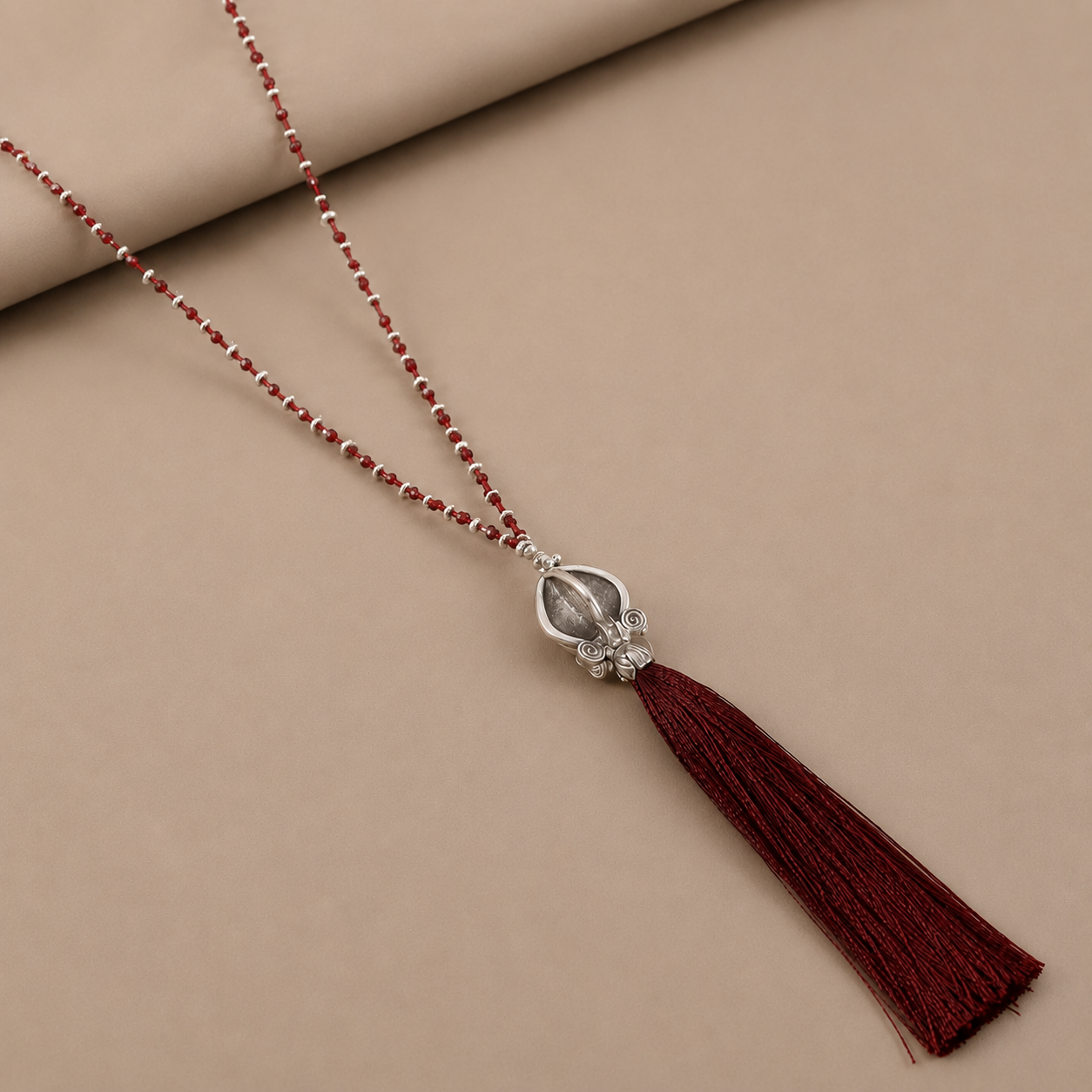 Sitara Ethnic Silver Tassel Necklace