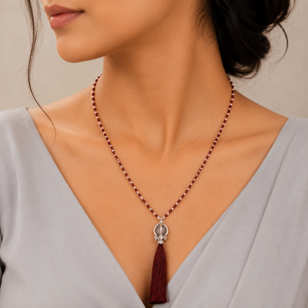 Sitara Ethnic Silver Tassel Necklace