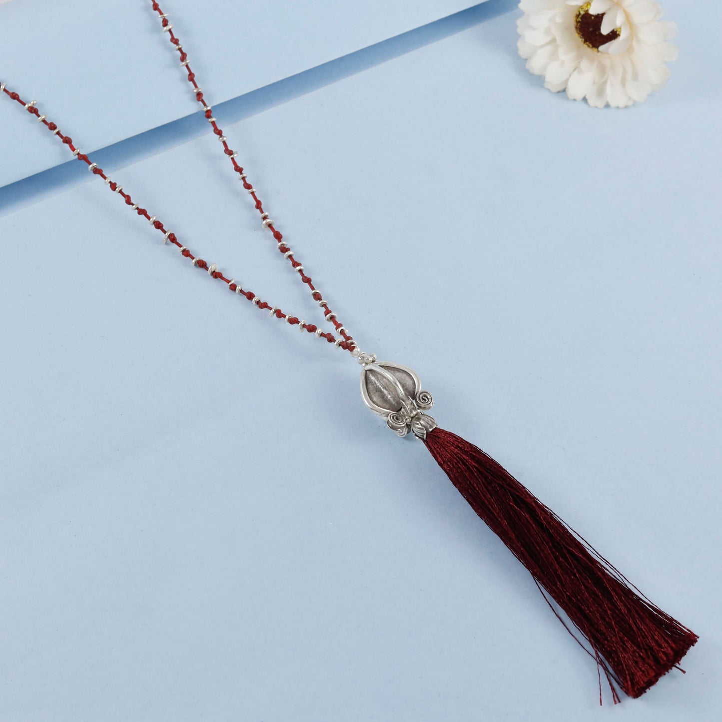 Sitara Ethnic Silver Tassel Necklace