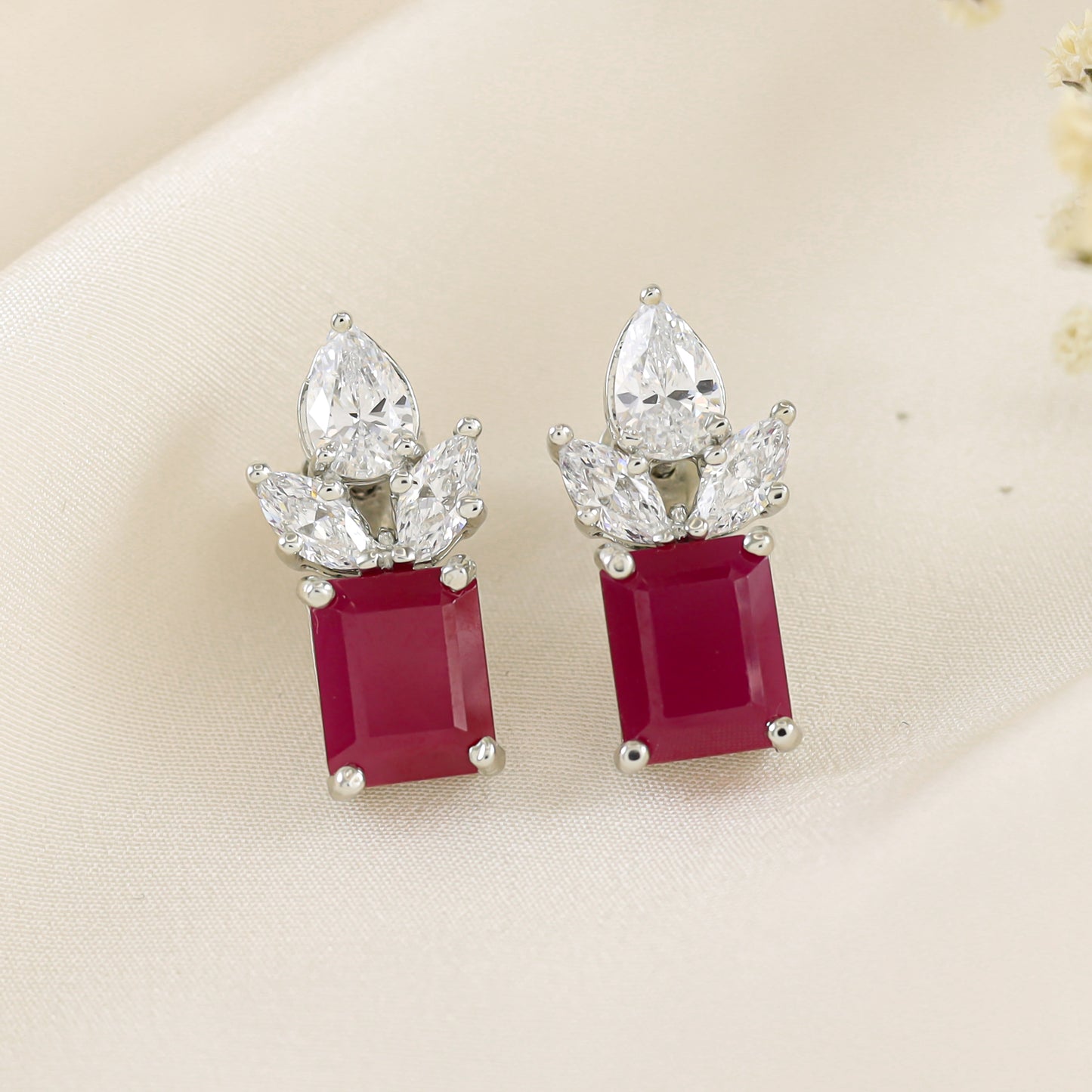 Brezza Red & White Silver Silver Swarovski Zirconia Earrings