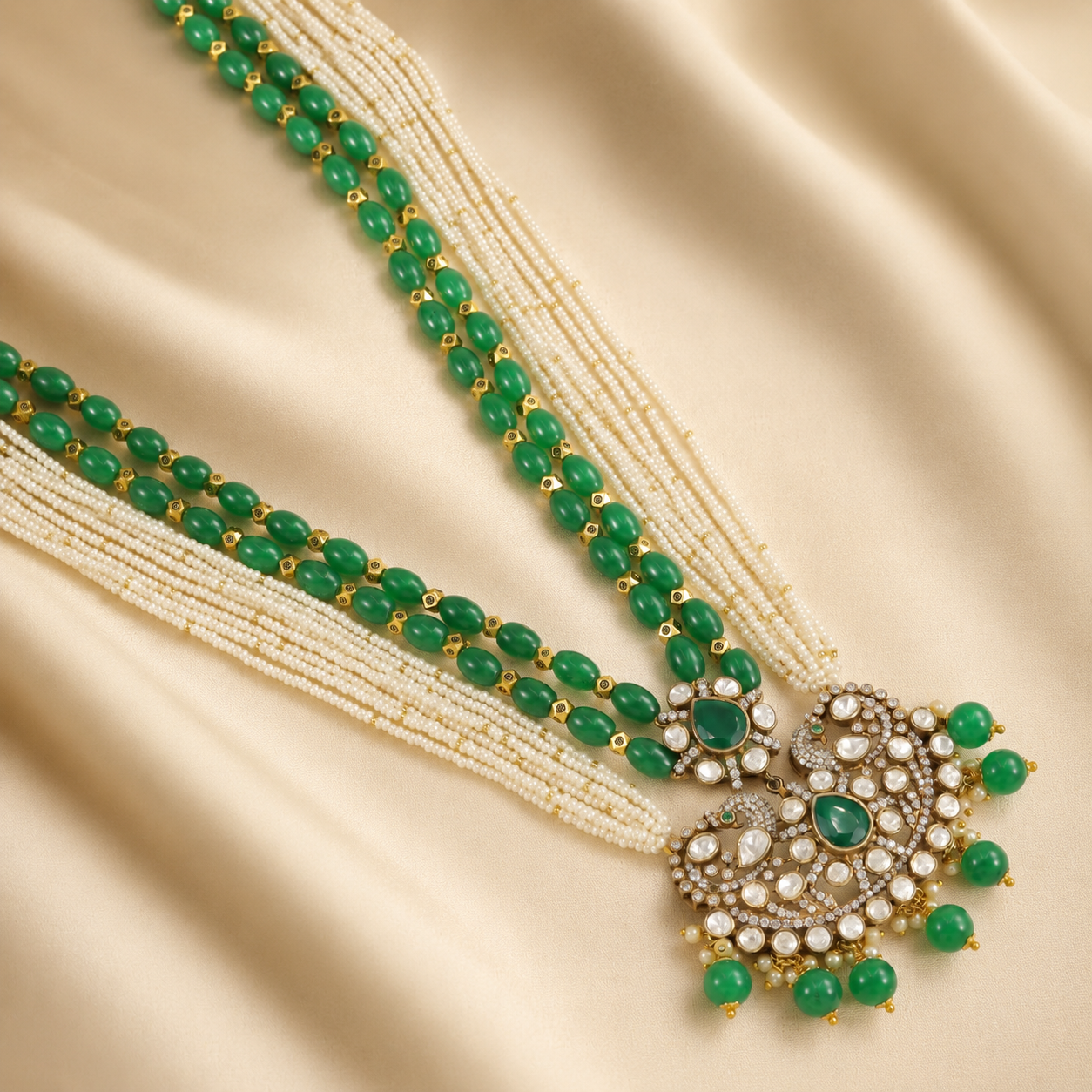 Ananya Royal Green Silver Necklace