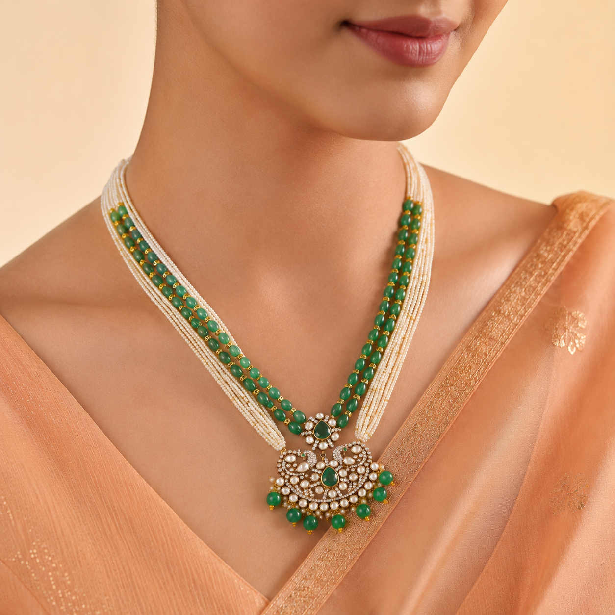 Ananya Royal Green Silver Necklace