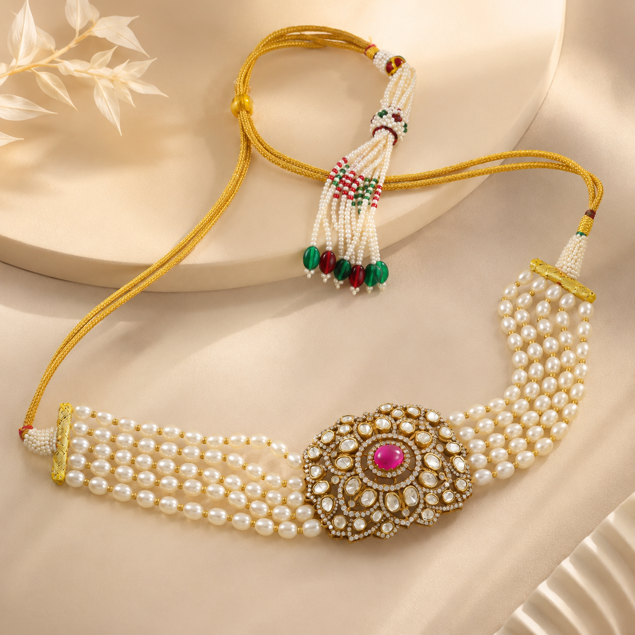 Ishita Golden Thread Pearl Silver Choker