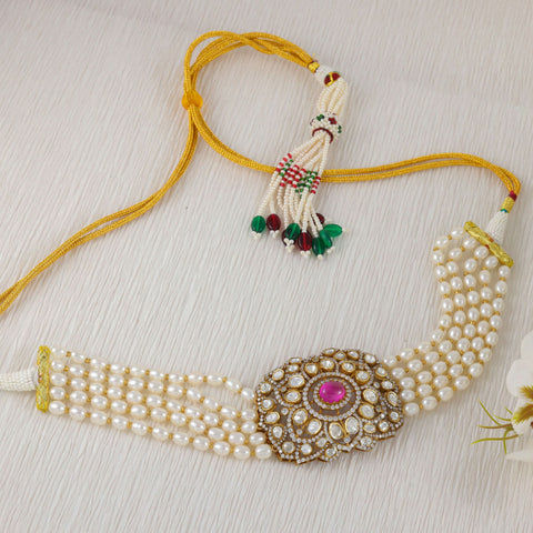 Golden Thread Kundan Pearl Choker Necklace
