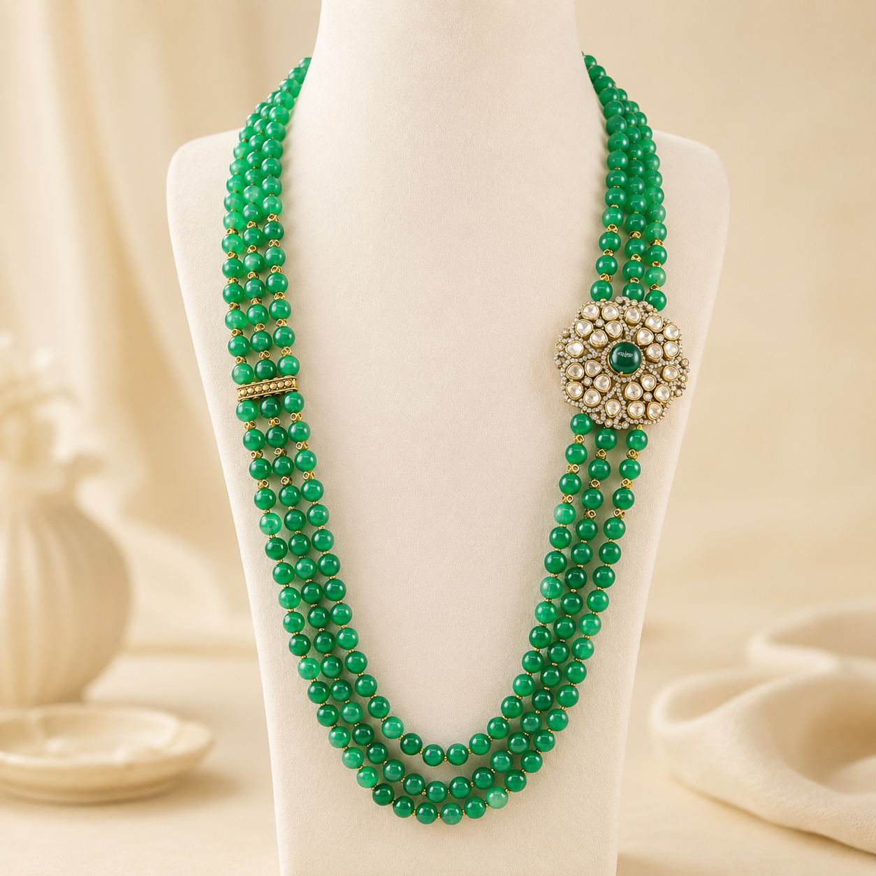 Kavya Green Aura Bloom Silver Necklace