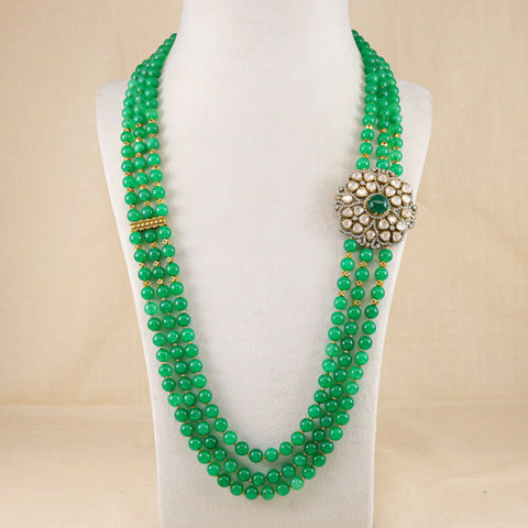 Kavya Green Aura Bloom Silver Necklace