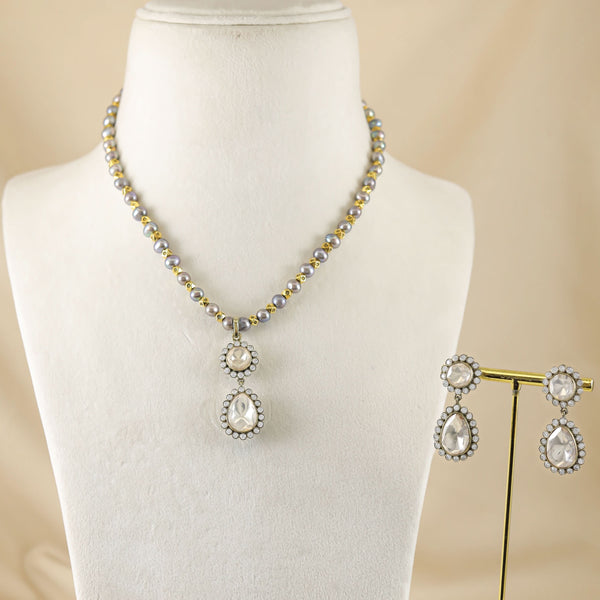 Lavanya Delicate White Stone Silver Necklace Set