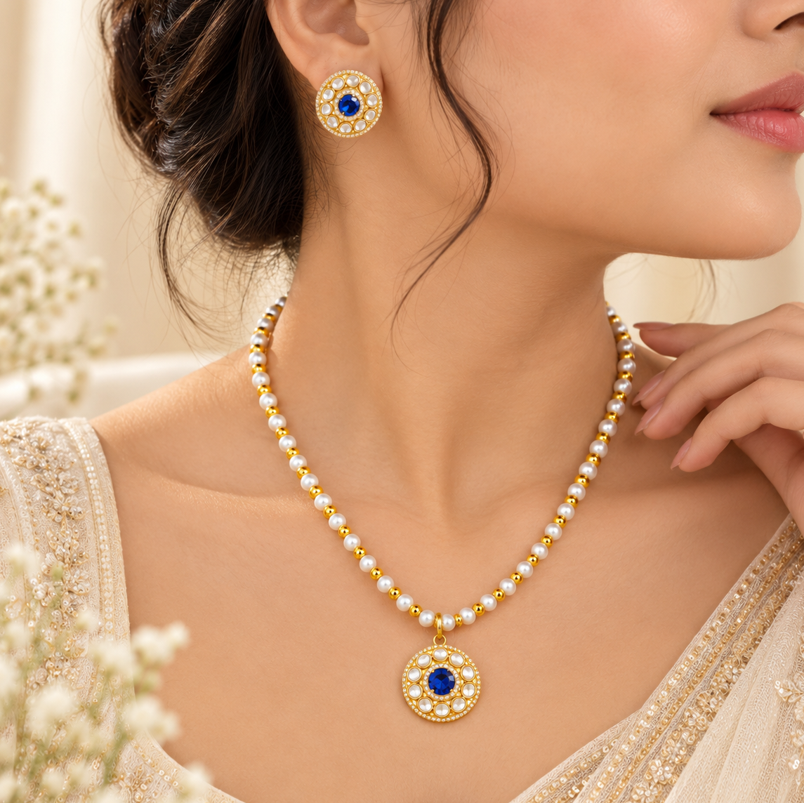 Aarohi Regal Pearl Shine Necklace Set