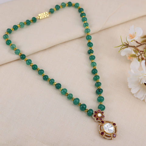 Urvika Silver Necklace With Green Beads