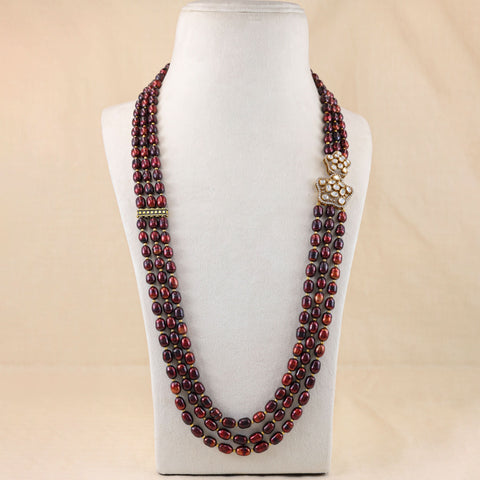 Poonam Garnet Beaded Silver Necklace