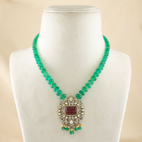 Akira Silver Kundan Style Green Necklace